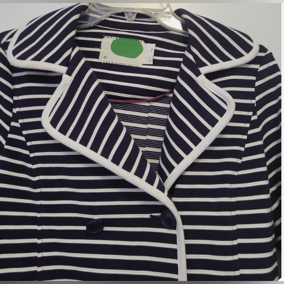 Retro Anthropologie Navy & White Striped Soft Blazer Jacket Double Breasted - Picture 3 of 16